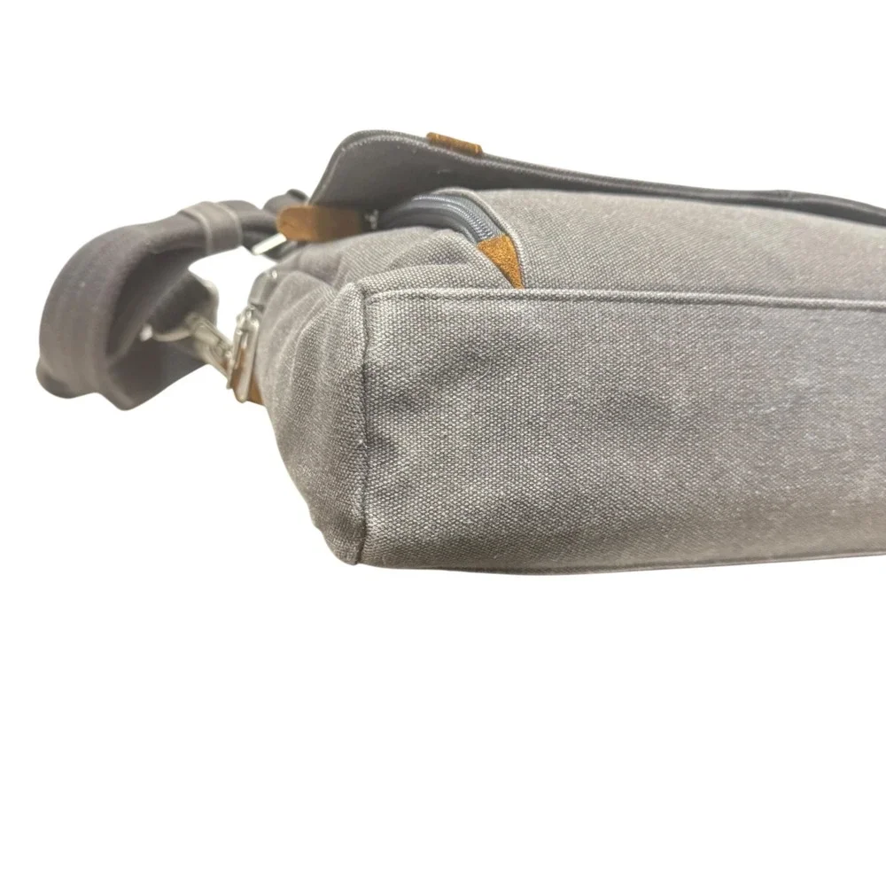 Travelon Anti Theft‎ Messenger Bag Pewter Canvas Crossbody Laptop Bag